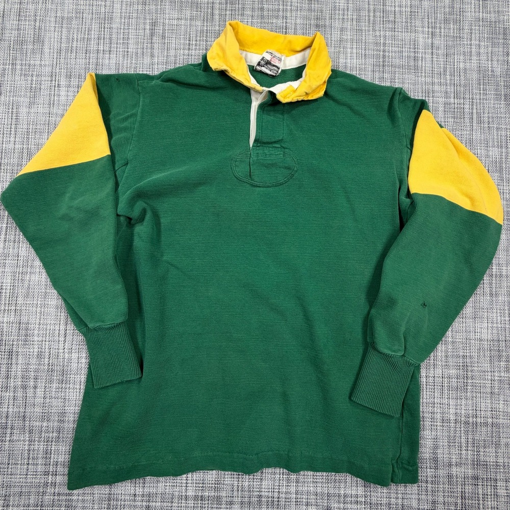Maxmore Mens Rugby Shirt Approx S Green Yellow Cotton Long Sleeve South Africa